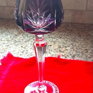 Vtg Bohemian Amethyst Purple Cut to Clear Crystal Wine Goblet